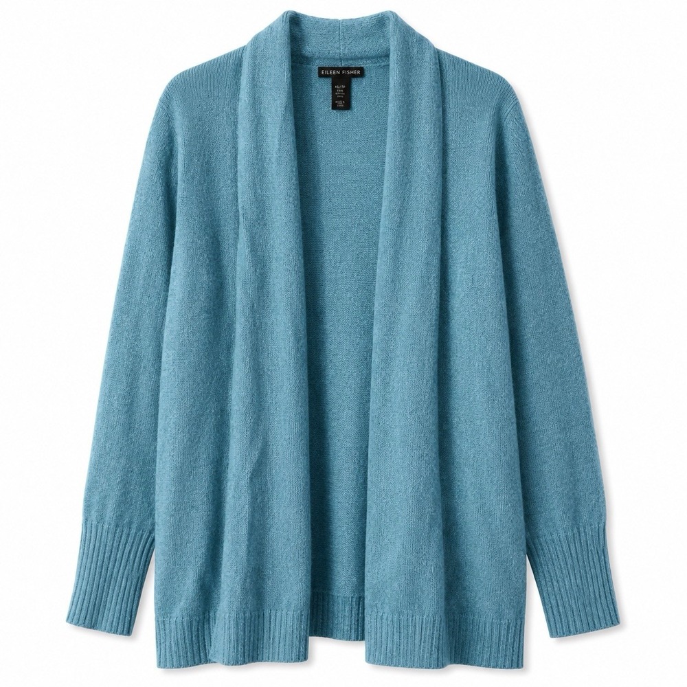 Tahari Womens Medium Sweater Cardigan 100% Cashmere *1 Hole* Teal Blue Open